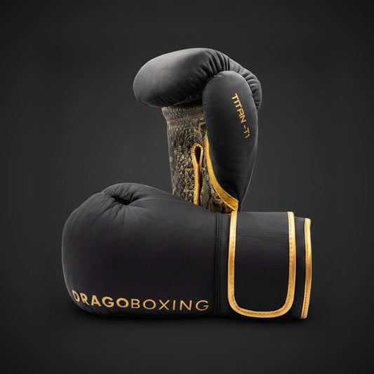 Drago Titan T-1 training gloves in black and gold horsehair leather